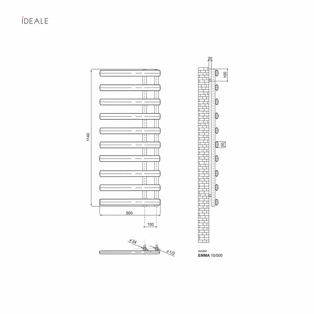 Полотенцесушитель дизайнерский Ideale Emma 11 10/500 белый, Белый - фото 3
