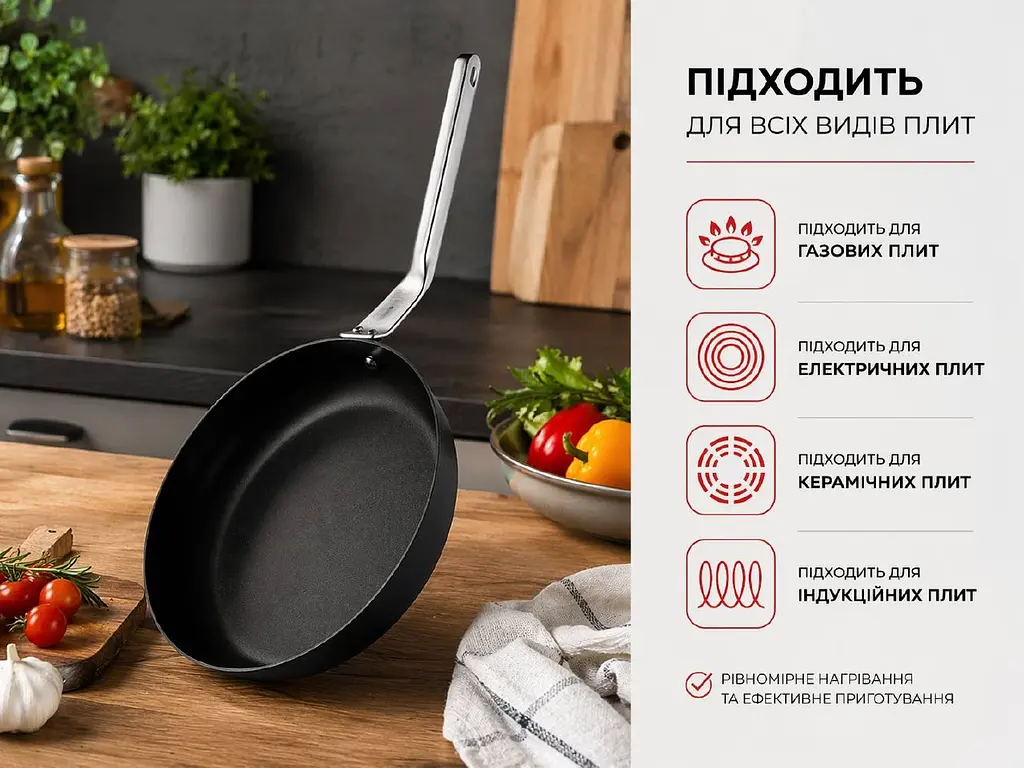 Комплект Fiskars: Сковорода Rotisser 24 см + Набір ножів в дерев'яному блоці Kitchen Devil - фото 2