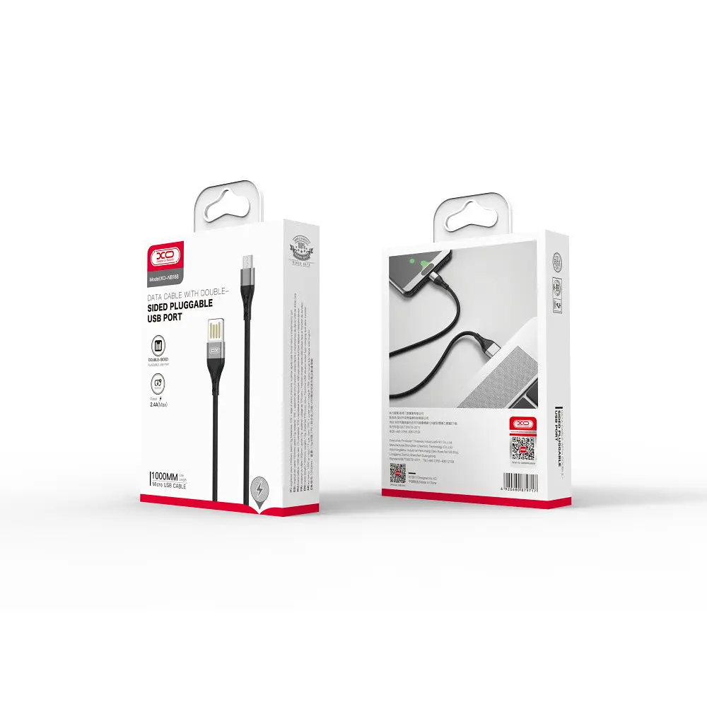 USB Кабель XO NB188 MicroUSB Double-sided 2.4A 1.0m Сірий - фото 2