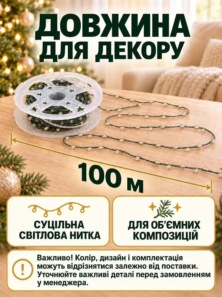 Світлодіодна гірлянда Роса 100 м 1000 LED від USB та батарейок з пультом для ялинки Тепла біла (37261548) - фото 3