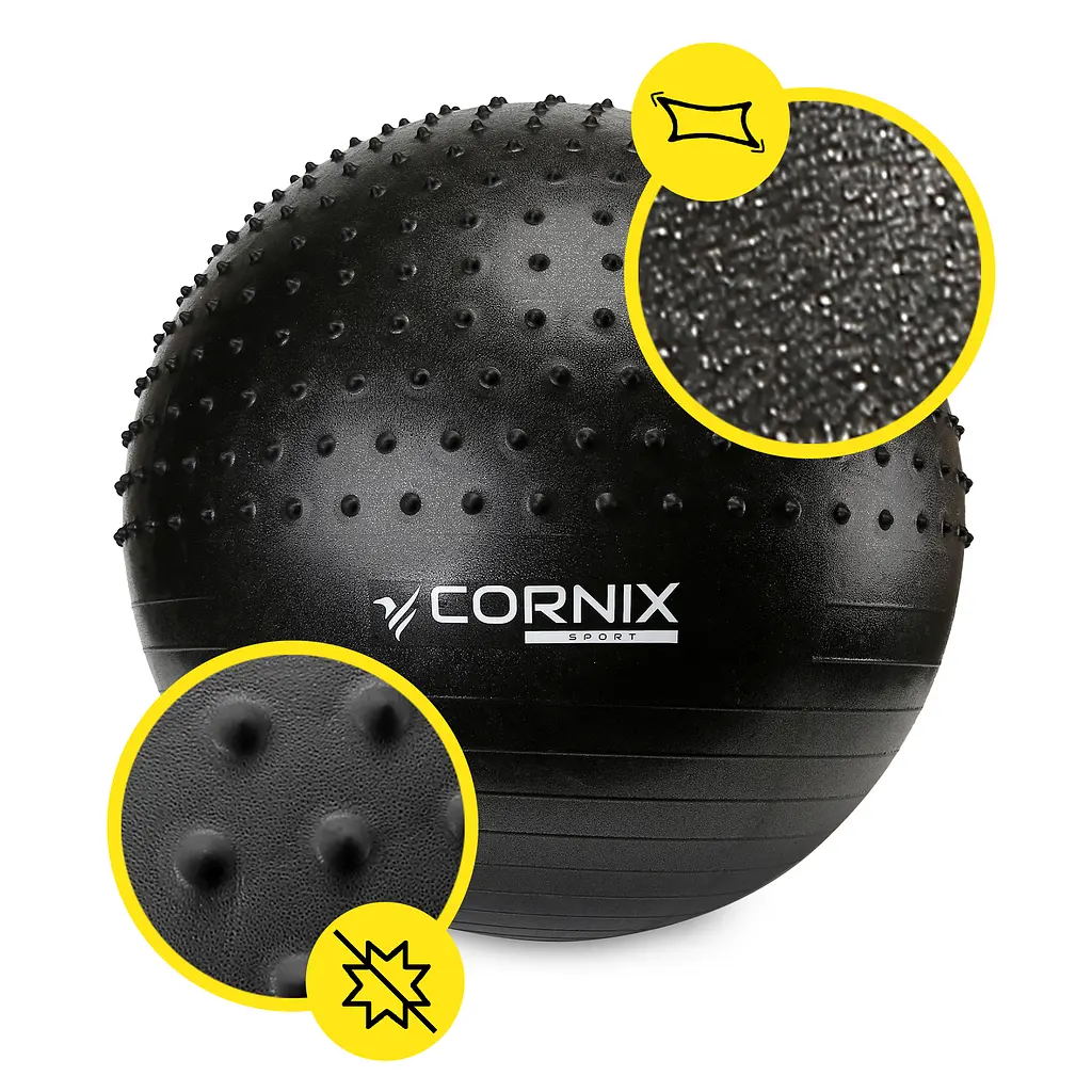 М'яч для фітнесу (фітбол) Cornix 65 см напівмасажний Anti-Burst Black XR-0474 - фото 5