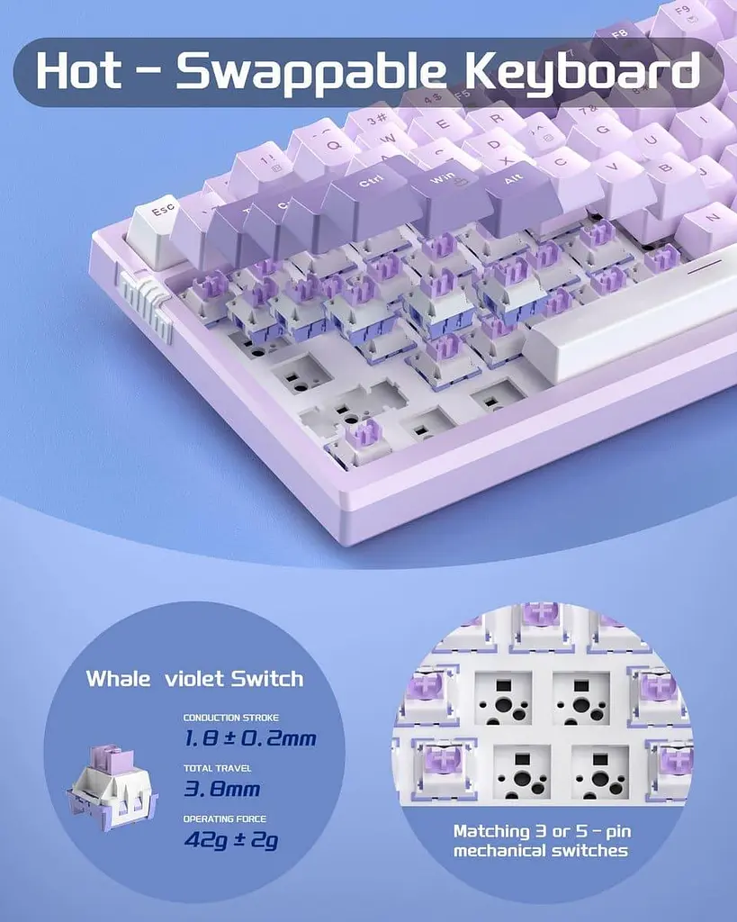 Клавіатура MageGee SKY 81 RGB Violet Switch (6971969727939) Violet (G-000003955) - фото 11