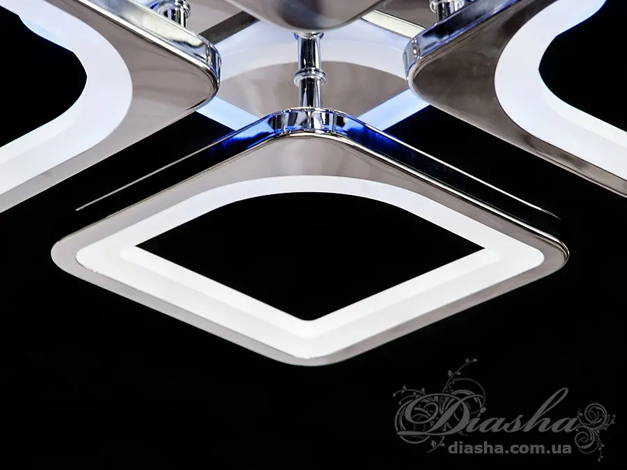 Стельова LED-люстра Diasha S8060/4HR 3color з пультом і димером, хром, 80W, 4400 lm, квадратні акрилові плафони 37,7×37,7 см - фото 6
