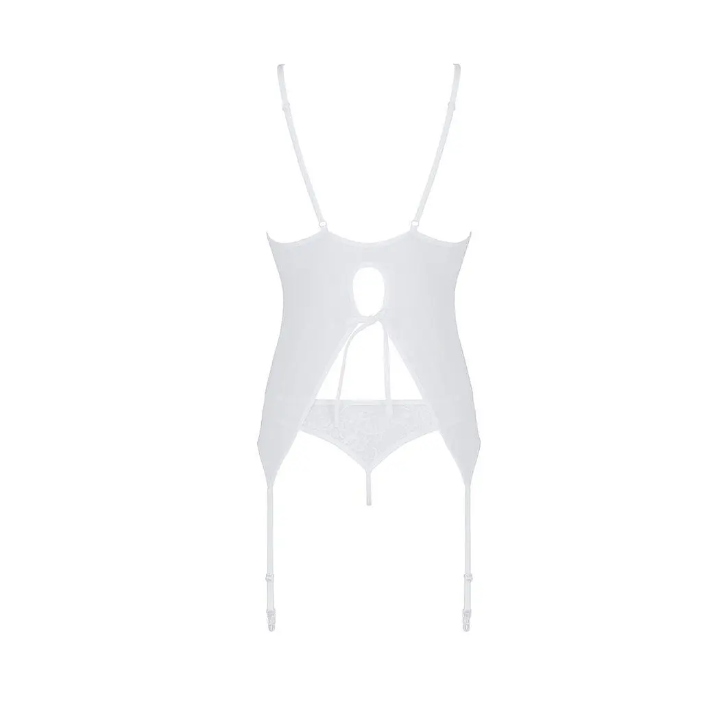 Корсет з пажами трусики з ажурним декором та відкритим кроком Passion Ursula CorSet white L/XL - фото 4