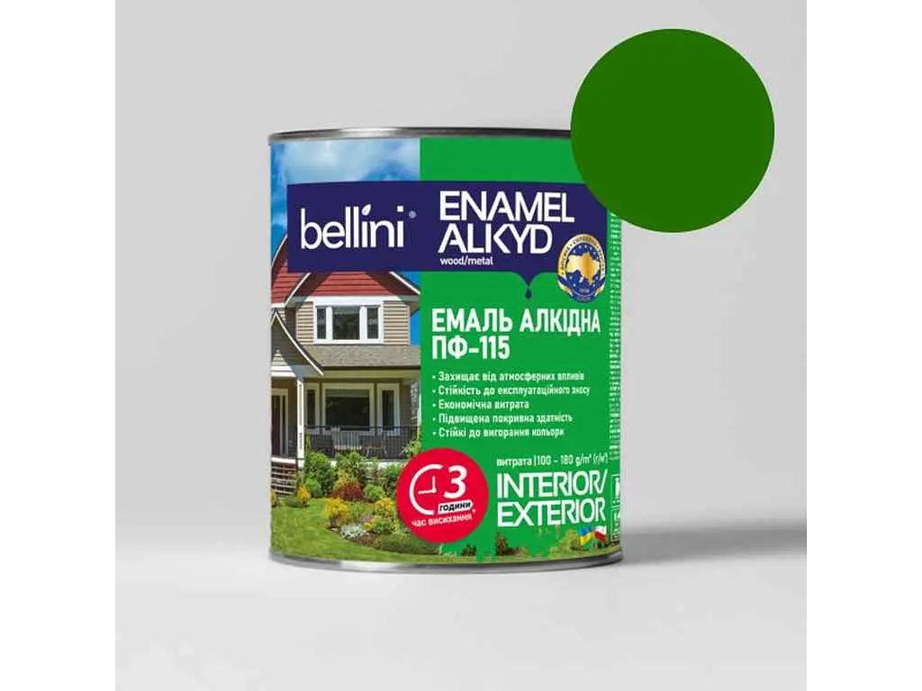 Емаль алкідна ПФ-115 BELLINI Зелений 0.9кг