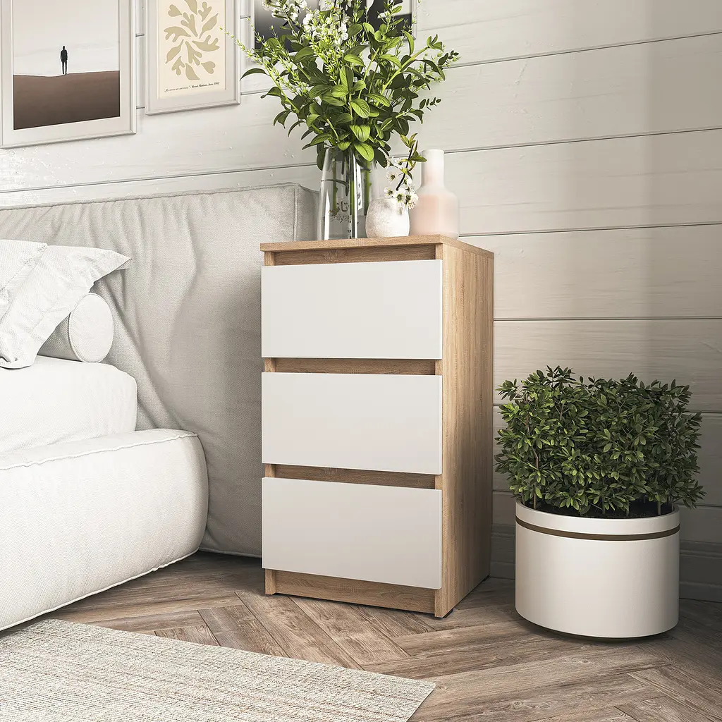 Тумбочка на 3 шухляди Moreli T-216 Ш400/В758/Г398 Дуб сонома-Білий