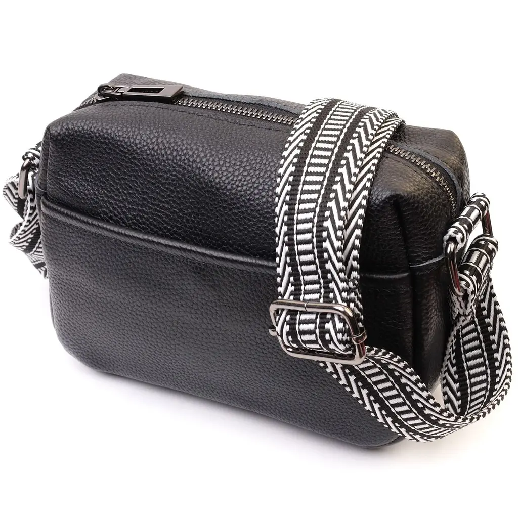 Сумка на одне відділення в класичному кольорі з натуральної шкіри Vintage 22606 чорна - фото 11