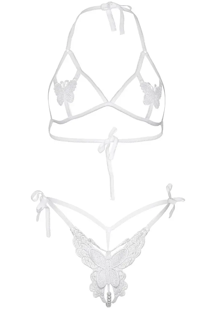 Комплект Leg Avenue Open cup bra and pearl panty White - фото 5