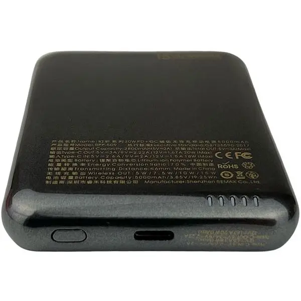 Зовнішній павербанк Remax 5000 mAh 20W RPP-509 MagSafe зі швидкою зарядкою PD+QC USB-C, Чорний - фото 3