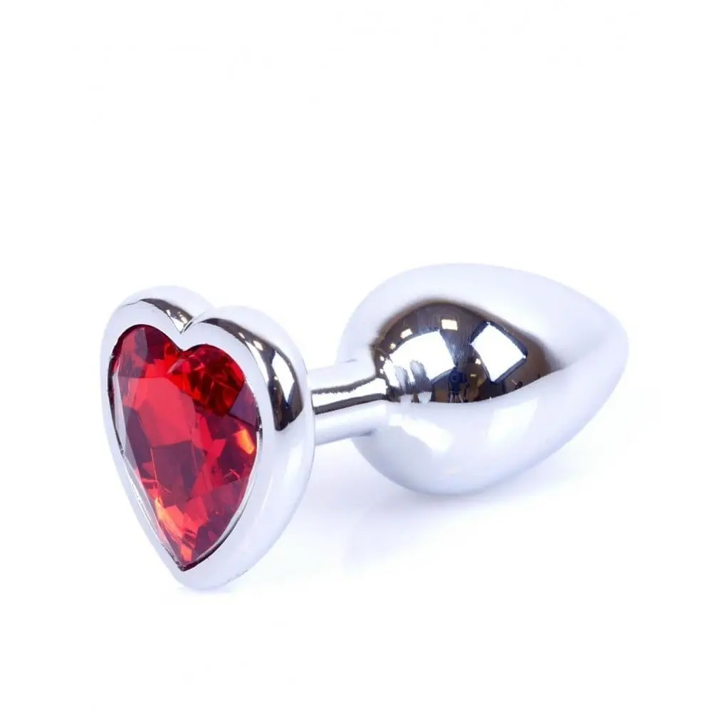 Анальна пробка із кристалом B-Series Jewellery Silver Heart PLUG Red, 7х2.7 см, червоний