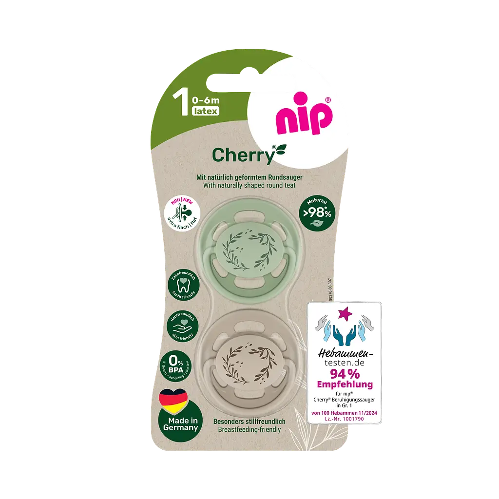 Пустушка латексна кругла для дітей 0–6 місяців NIP Cherry арт. 38875-51 2 шт. зелений/бежевий