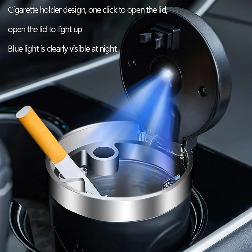 Попільничка автомобільна Ashtray з підсвічуванням Чаша Метал (Натискна Кришка) - фото 5