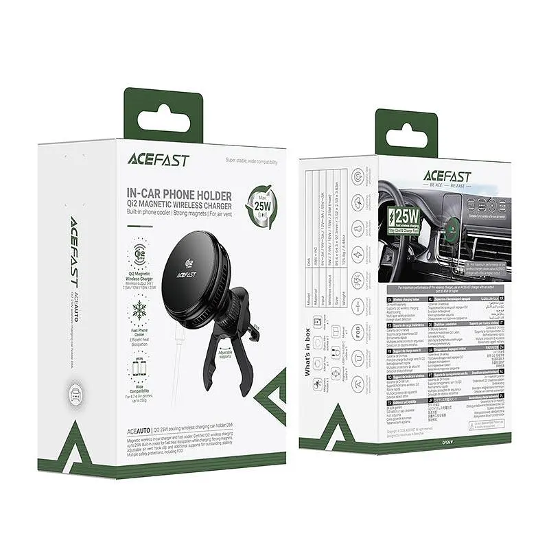 Автотримач ACEFAST D66 QI2 25W cooling wireless charging car holder for air vent 4.7-6.9" - фото 2