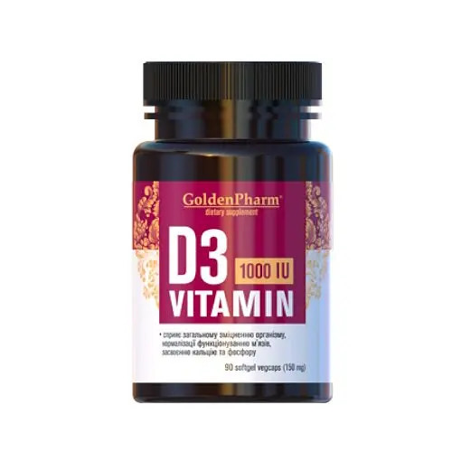 Вітаміни та мінерали Golden Pharm Vitamin D3 1000 IU, 90 капсул