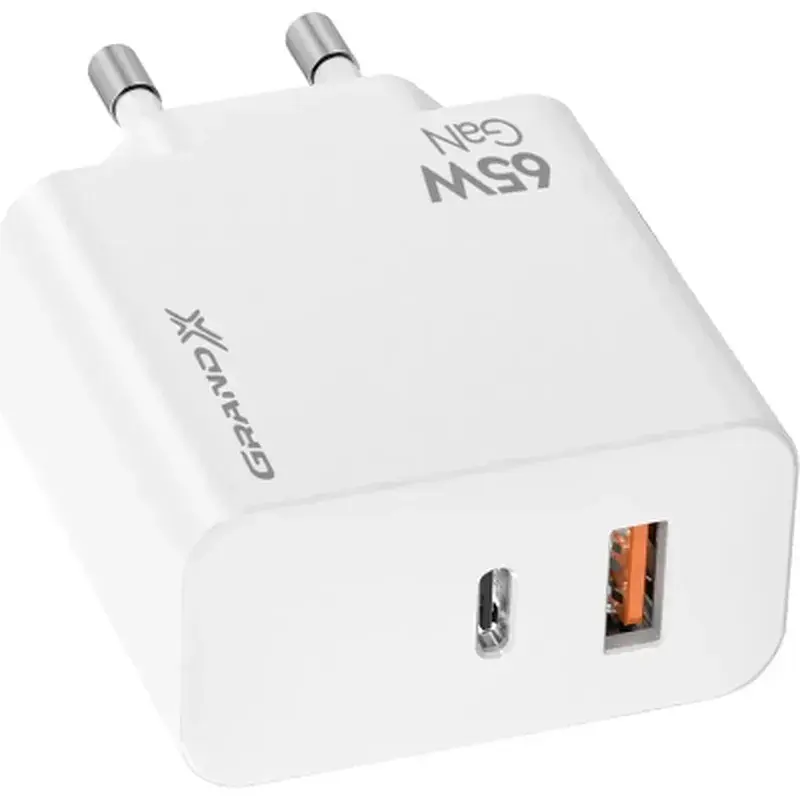 Зарядний пристрій Grand-X GaN 1xUSB-C + 1xUSB 65W PD3.0 QC4.0 AFC SCP FCP white (CH-960W) - фото 3