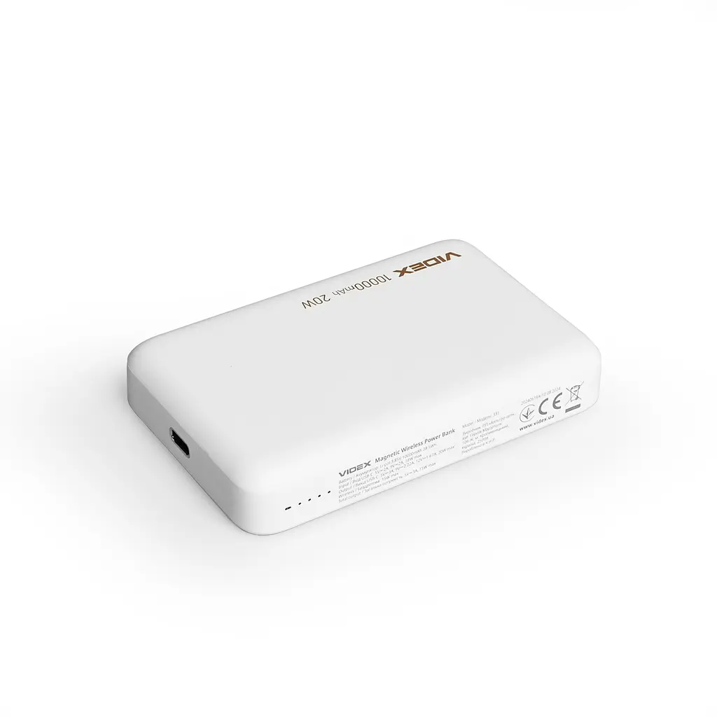 Повербанк з бездротовою зарядкою 10000mAh VIDEX VPB-331 PD20W White VIDEX (28294-000) - фото 7