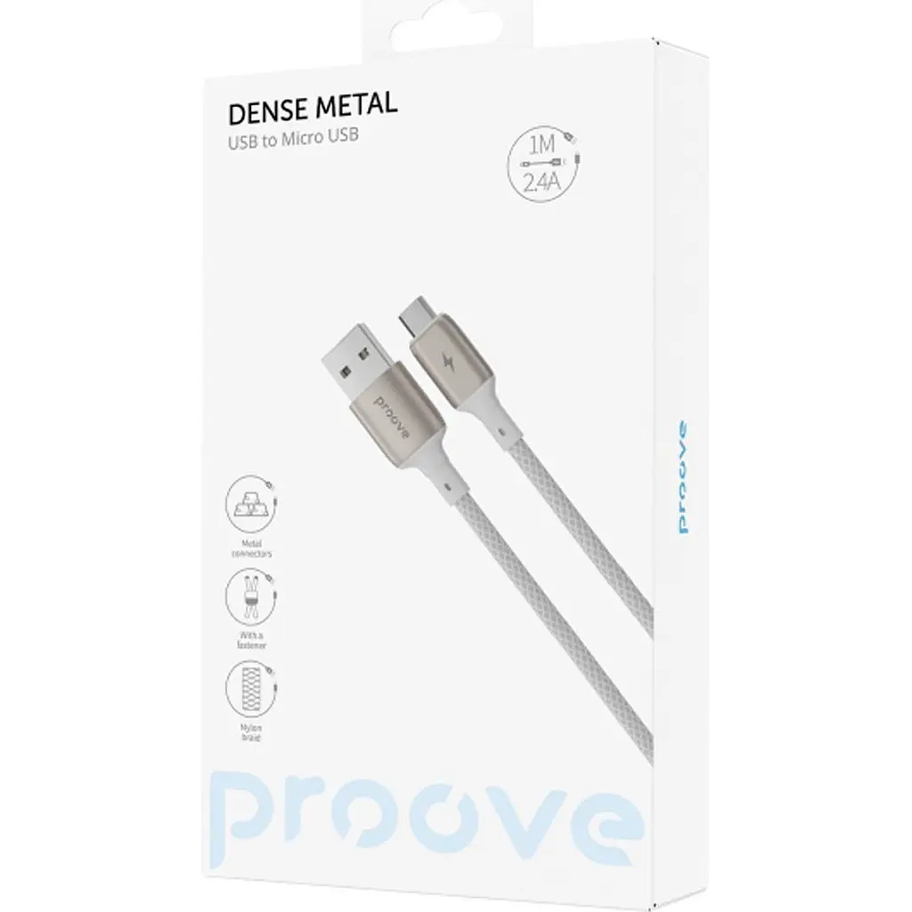 Кабель Proove Dense Metal USB-A to Micro-USB 1m White (CCDM20001302) [130313] - фото 5