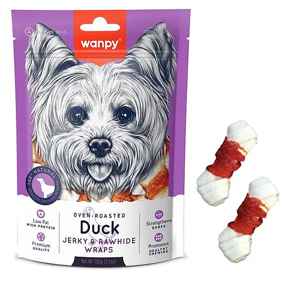 Wanpy Duck Jerky & Rawhide Wraps ВАНПІ КІСТКА З ВУЗЛАМИ ТА В’ЯЛЕНОЮ КАЧКОЮ ласощі для собак, 100 г