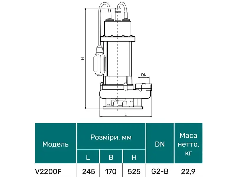 Насос дренажно-фекальний NPO V2200F (4823121304033) - фото 2