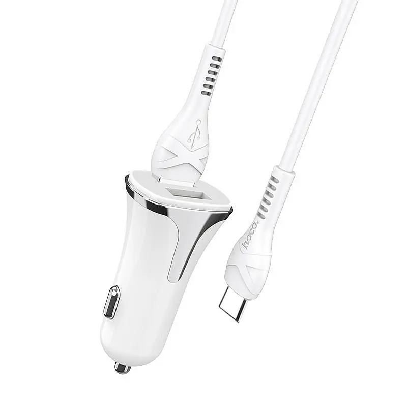 Автомобільний зарядний пристрій Hoco Z31 QC3.0 White 2 USB+ USB Cable Type-C - фото 5