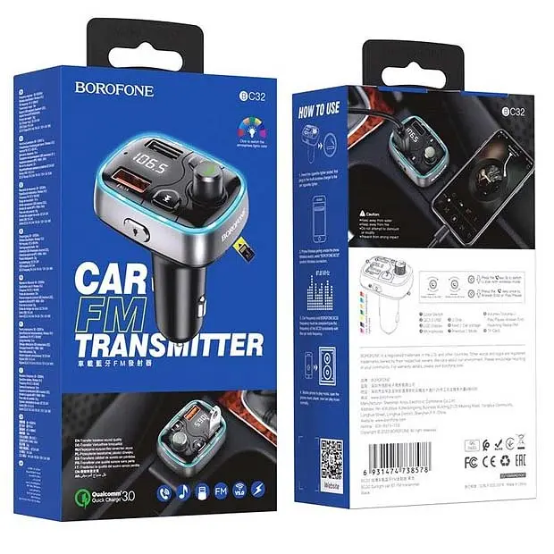 Автомобільний FM модулятор (трансмітер) Borofone Sunlight QC3.0 Дисплей Підсвічування (BC32) - фото 5