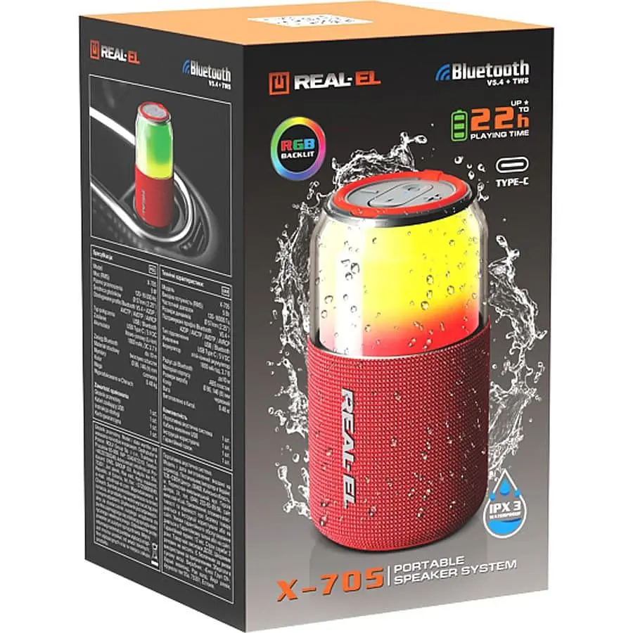 Портативна акустика Real-EL X-705 Red (EL121600025) - фото 8