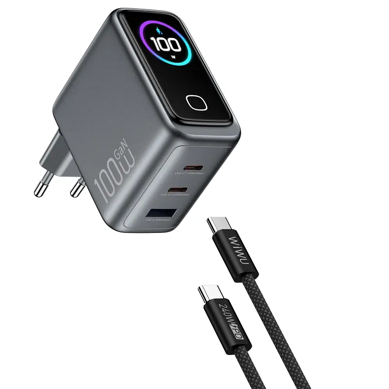 Мережевний зарядний пристрій WIWU CHG300 Voyager PD100W+QC3.0 1USB-A/2C + кабель Type-C to Type-C Grey - фото 3