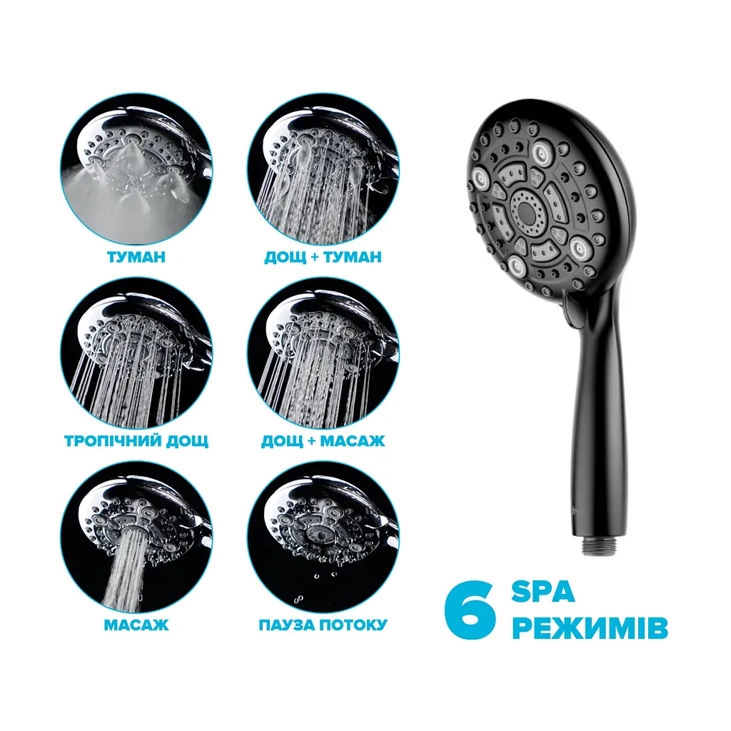 Водосберегающая душевая лейка Drop SPA6F-MULTI120B "Туман" с 6 SPA потоками - Экономия 66% - фото 2