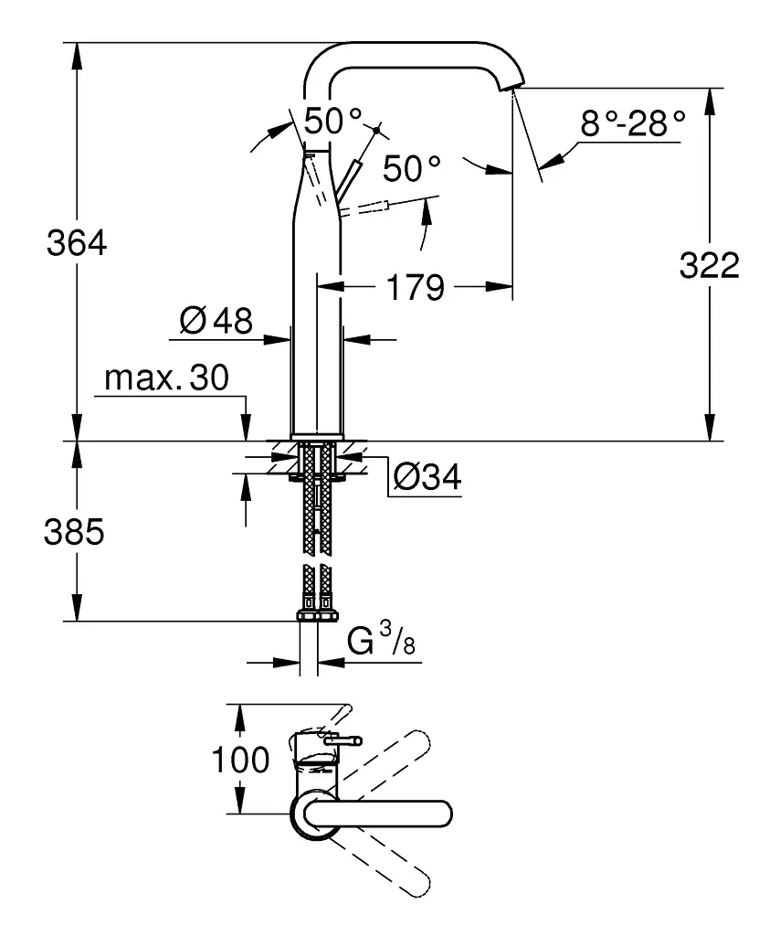 Змішувач для умивальника XL-Size Grohe Essence 24170KF1 Чорний матовий - фото 4
