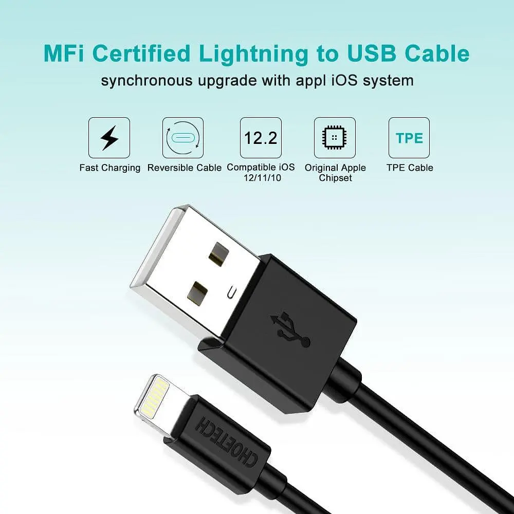 Кабель Choetech Lightning USB 2.0 AM to Lightning 1.8m Black (IP0027-BK) - фото 3