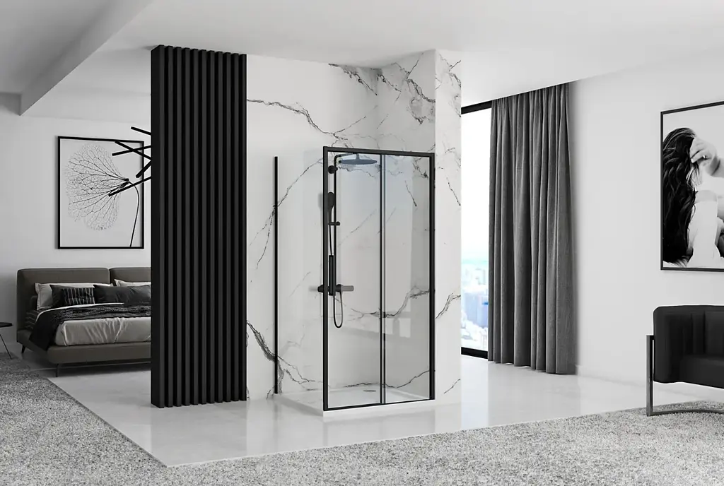 Душова кабіна Rea Rapid Slide 90x150 black REA-K6422 + REA-K6405, Чорний матовий, Універсальна, прозрачний, Чорний матовий - фото 3