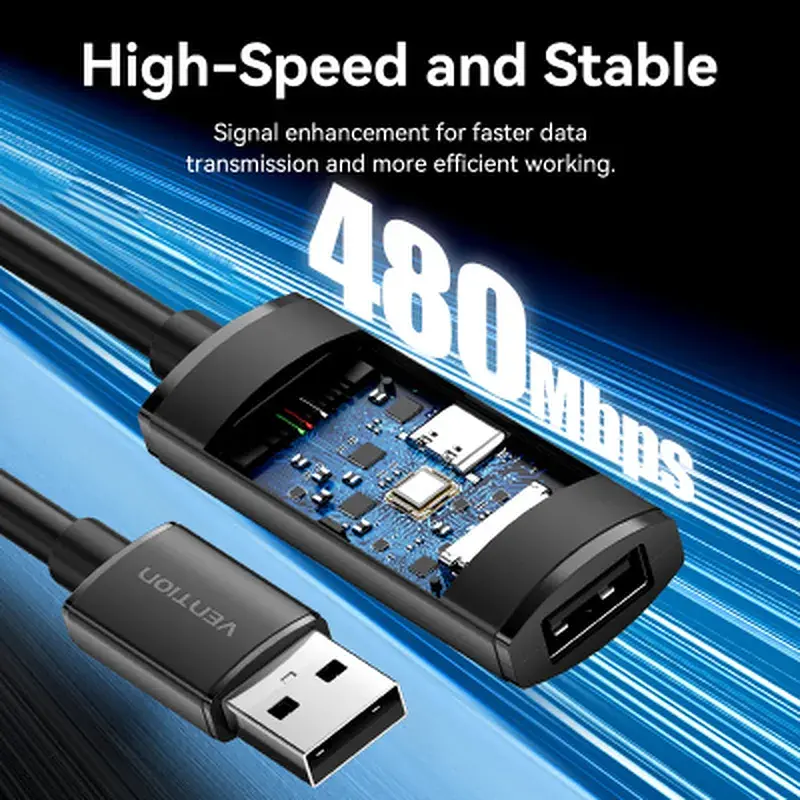 Дата кабель USB 2.0 AM/AF 25.0m Active black Vention (CBKBS) - фото 3