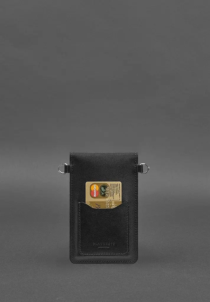 Шкіряна сумка-чохол для телефону чорна - фото 7