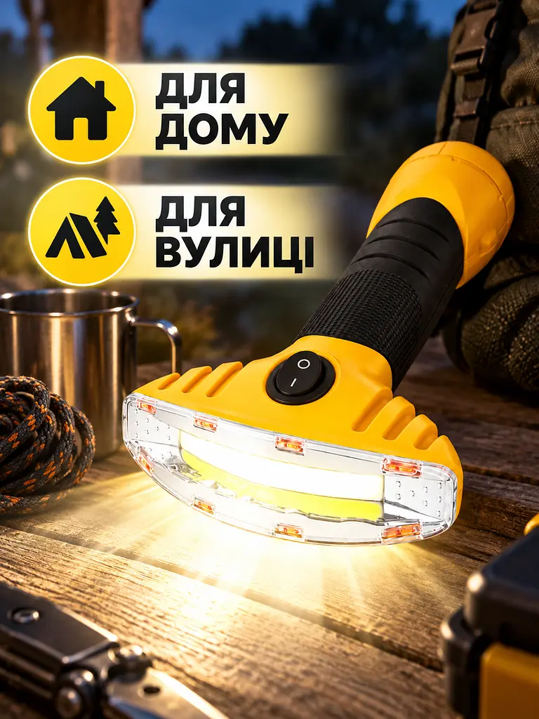 Ліхтар ручний світлодіодний 350 лм із магнітом, ширококутний для дому та авто, жовтий (49676502) - фото 9