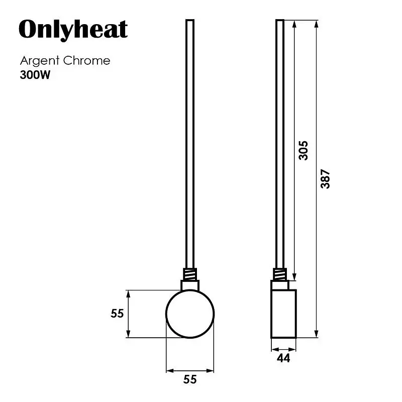 ТЕН для рушникосушарки OnlyHeat електронне управління 300W Argent Chrome + трійник 30412 - фото 2