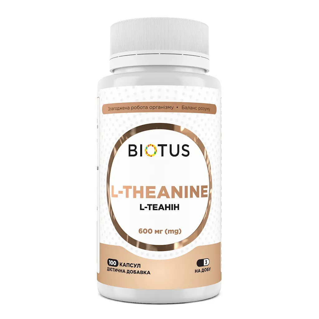 L-теанін, L-Theanine, 600 мг, 100 капсул Biotus vit0001347