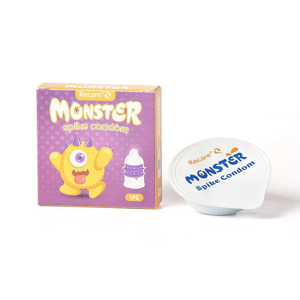 Насадка на член Recare Yellow Monster Spike Condom (презерватив з рядами пухирців та шипів) - фото 3
