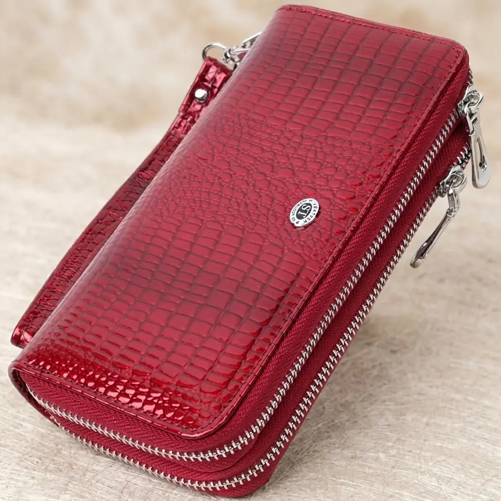 Фактурний клатч на два відділення з лакованої натуральної шкіри ST Leather 22692 червоний - фото 11