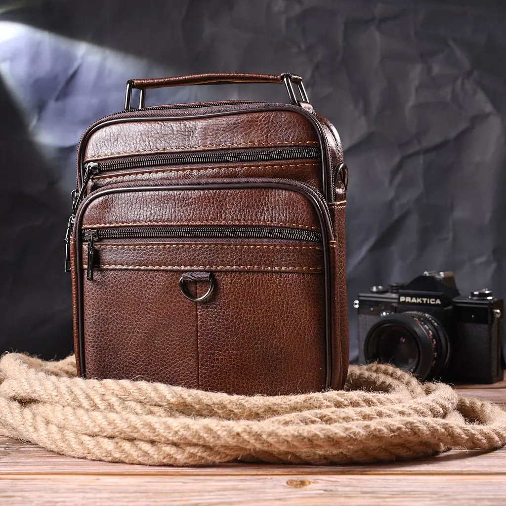Чудова чоловіча сумка з натуральної шкіри 21279 Vintage коричнева - фото 7