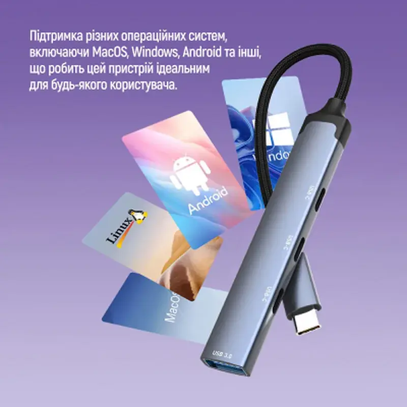 Концентратор ColorWay USB-C 4-in-1 USB-C2.0х3/USB3.0 (CW-HUB07) - фото 11