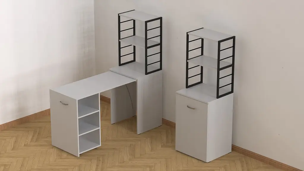 Стол-тумба трансформер Смарт 4/2 с этажеркой Ferrum-decor 1430x1450x600 Черный металл ДСП Белое 16 мм (FRD-105130) - фото 3