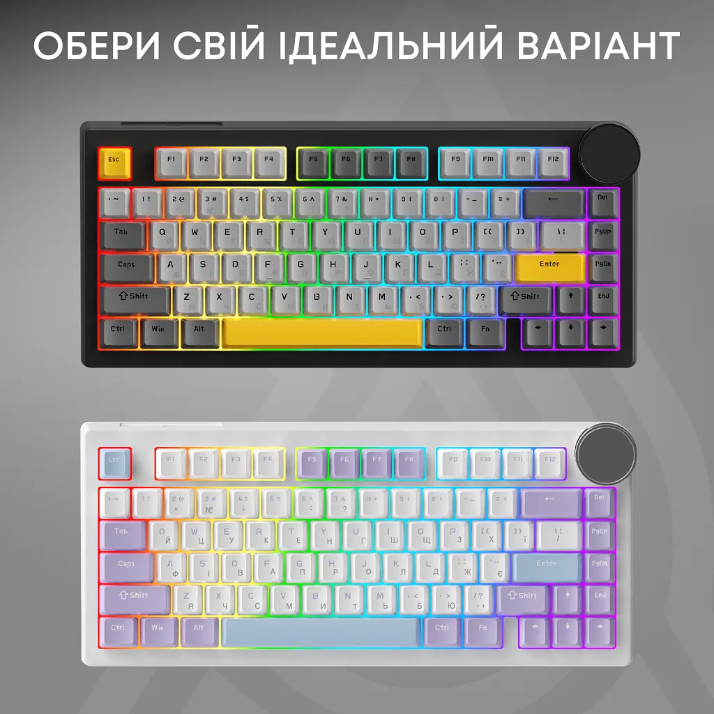 Клавіатура Ajazz AK820 V2 Coconut Flake Switch Wireless/Bluetooth/USB UA Black/Gray/Yellow (AK820-V2-CF-BGY) - фото 7