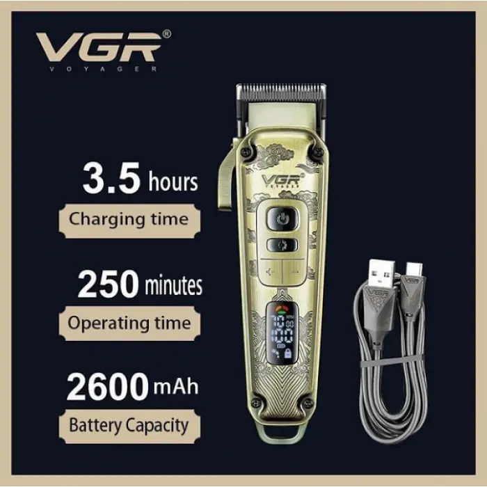 Машинка для стрижки волос беспроводная с триммером для бороды VGR V-005 Золотистая - фото 3
