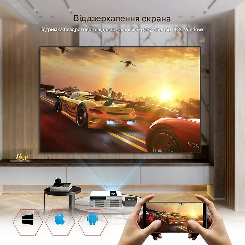 Мультимедійний смарт проектор з автофокусом Xnano X6 H716 1080P 2/16 Гб 630 ANSI Android 11 білий - фото 2