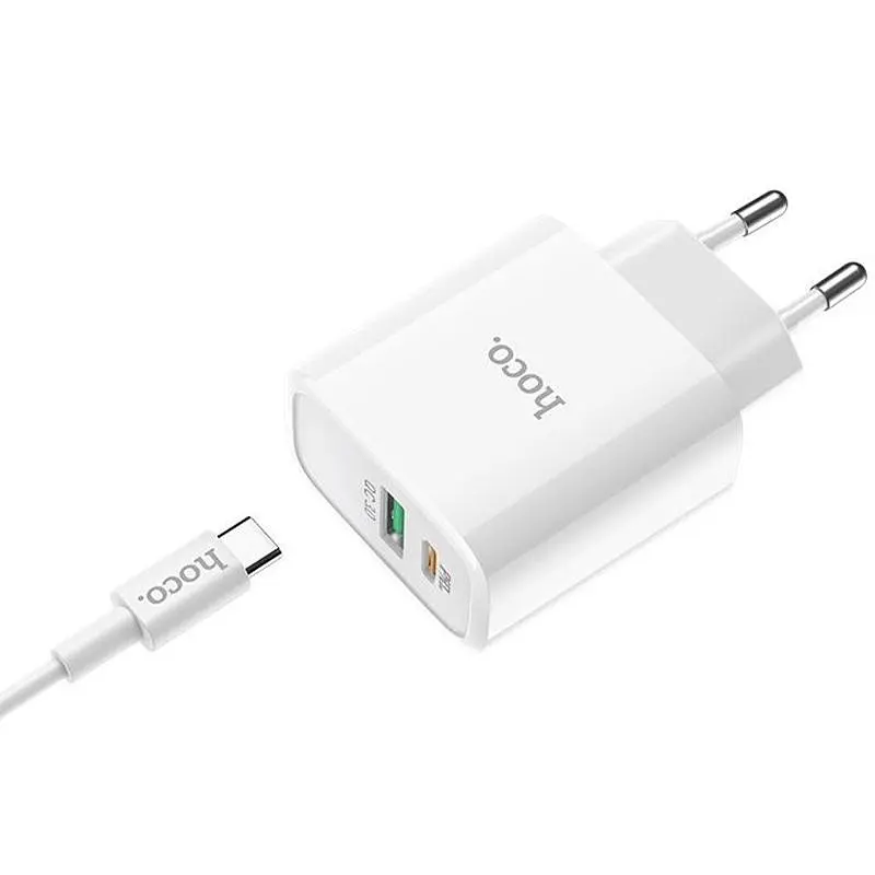 Мережевий зарядний пристрій Hoco 1USB C57A QC 3.0+ (Type-C) 3A White - фото 2