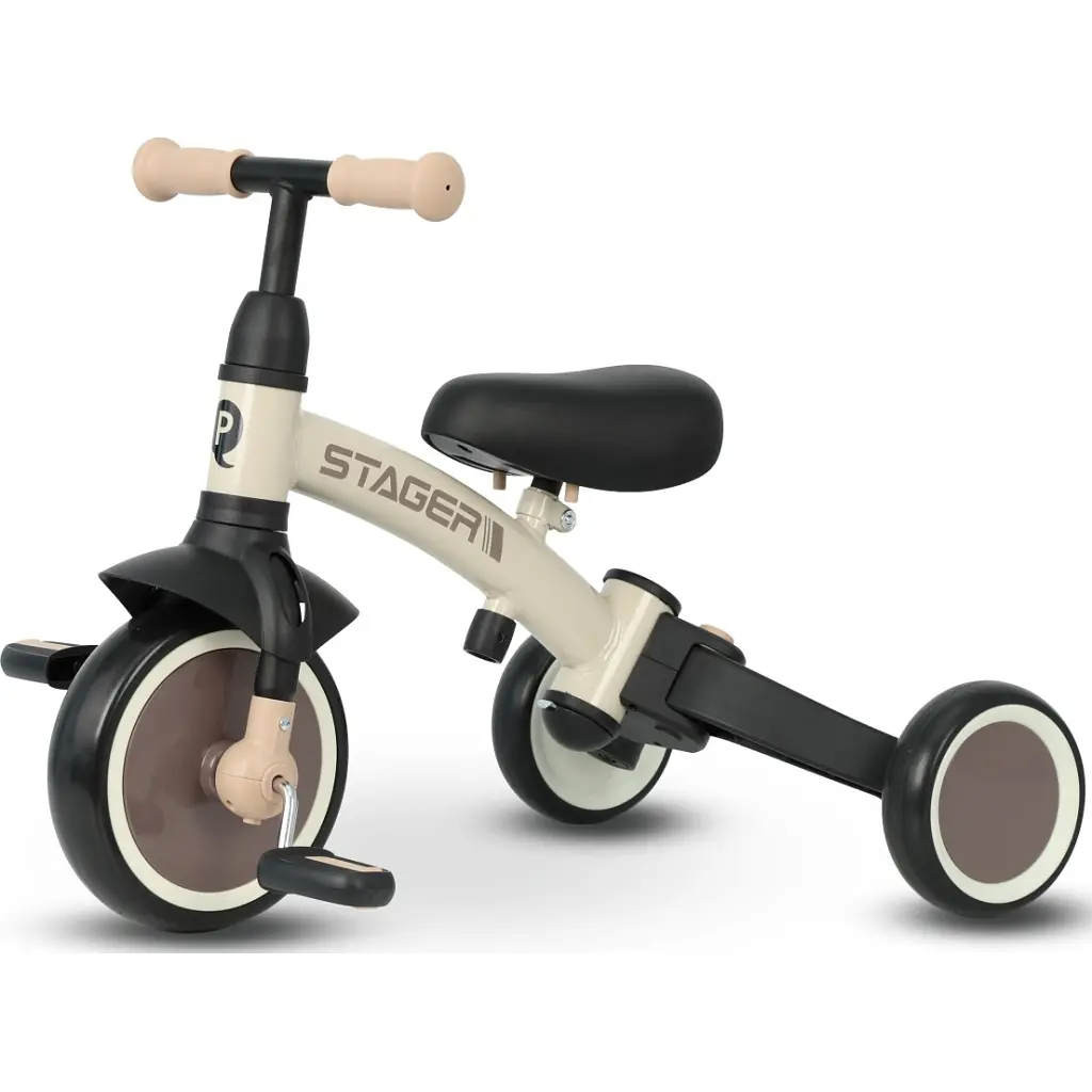 Дитячий велосипед QPlay Stager 3 в 1 з ручкою, біговел, Beige-Brown (T80STAGERBeigeBrown) - фото 2