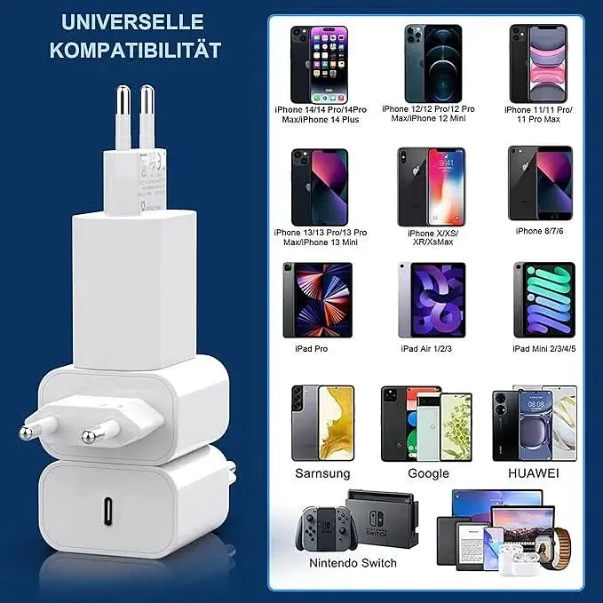 Комплект із 3 зарядних пристроїв USB C потужністю 25 Вт для iPhone - фото 4