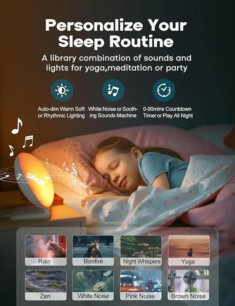 Будильник inga Sunrise з подвійною бездротовою зарядкою для iPhone, Apple Watch, AirPods, функцією створення білого шуму для сну - фото 4