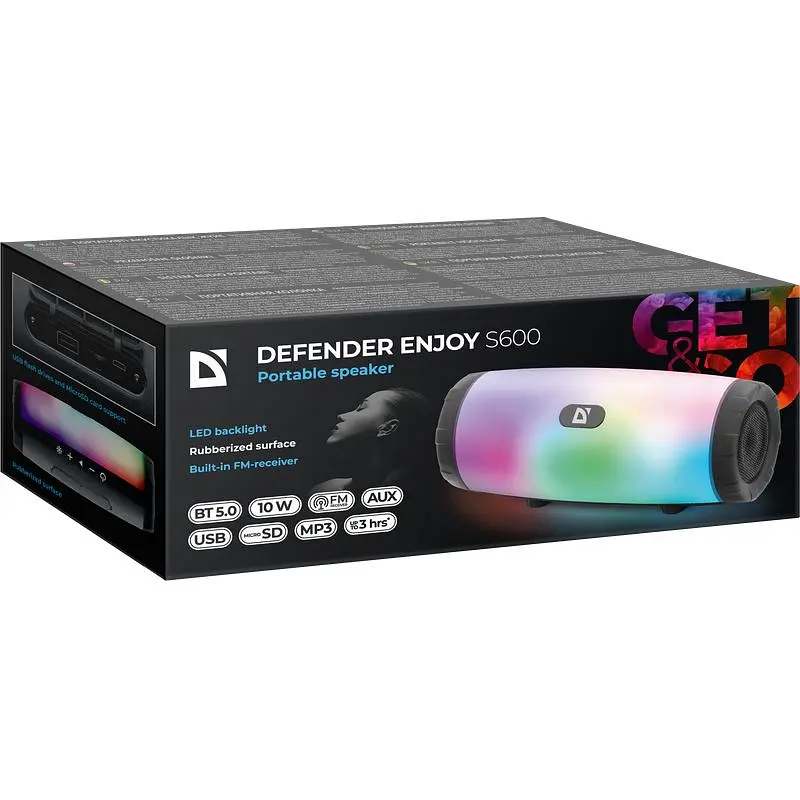 Портативна колонка Defender 65603 Enjoy S600 10Вт, Light/FM/microSD/USB, Black - фото 6