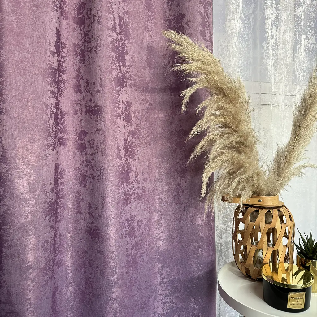 Мармурові жакардові штори фіолетового кольору 2шт. 150х270 з білим жакардовим тюлем 400х270, на тасьмі ALBO pbe0052581 - фото 8